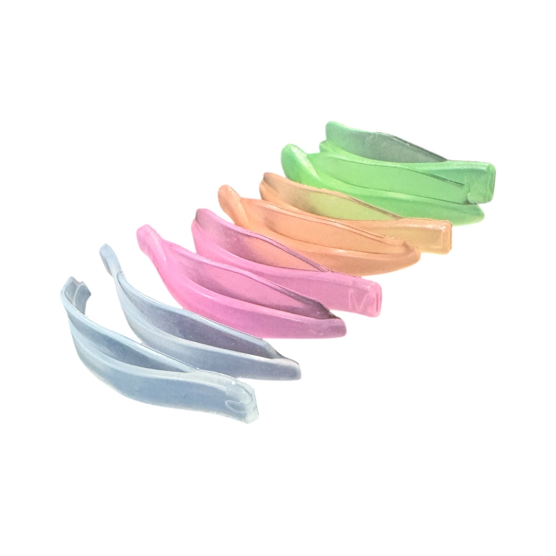 High flat hybrid lash lift silicone shields displayed in assorted pastel colours