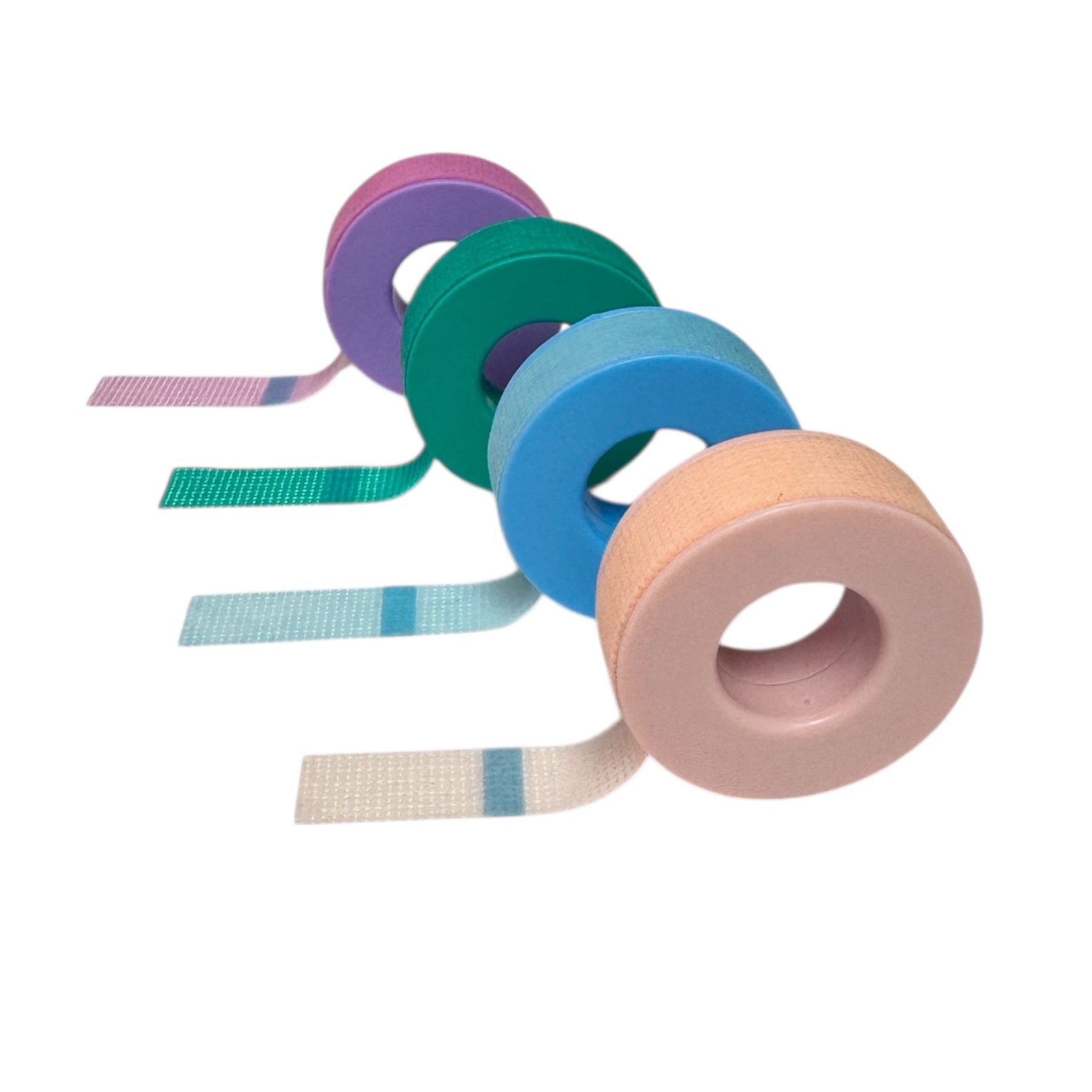 Sensitive Non-Woven Breathable Silicone Tape in Pink, Blue, Green, and Purple — gentle, breathable lash tape for sensitive skin.